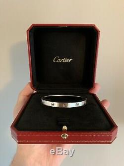 100% Authentic 18k 750 White Gold Cartier Love Bracelet Size 19