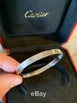 100% Authentic 18k 750 White Gold Cartier Love Bracelet Size 19
