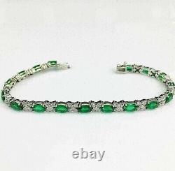 10CT Oval Cut Emerald Lab Created Women's Tennis Bracelet 14K White Gold Plated