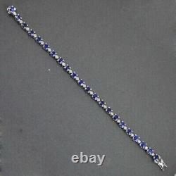 10Ct Oval Cut Lab Created Blue Sapphire Tennis Bracelet 14K White Gold Plated 7