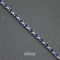 10Ct Oval Cut Lab Created Blue Sapphire Tennis Bracelet 14K White Gold Plated 7