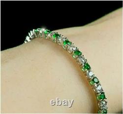 10Ct Round Cut Lab-Created Green Emerald Tennis Bracelet 14K White Gold Plated
