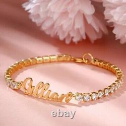 10Ct Round Simulated Diamond Personalized Name Bracelet 925 Silver Gold Finish