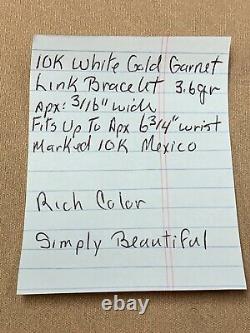 10K White Gold Garnet Link Bracelet 3.6 Grams