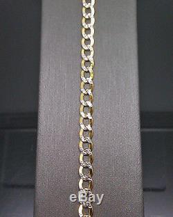 10K Yellow Gold Cuban Link Bracelet With White Diamond Cuts 5mm Width 8 Inch