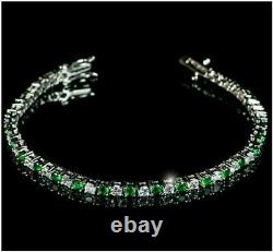 10.00 Ct 14K White Gold Finish Green Emerald & Diamond Simulated Tennis Bracelet