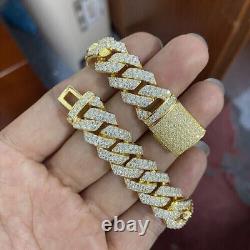 10 CTW Round Cut Moissanite 12 MM Cuban Link 8 Bracelet 14k Yellow Gold Plated