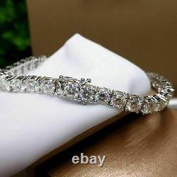 10 Ct Round Cut Real Moissanite 4 Prong 7 Tennis Bracelet 14K White Gold Plated