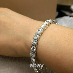 10 Ct Round Cut Real Moissanite 4 Prong 7 Tennis Bracelet 14K White Gold Plated