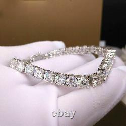 10 Ct Round Cut Real Moissanite 4 Prong 7 Tennis Bracelet 14K White Gold Plated