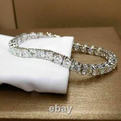 10 Ct Round Cut Real Moissanite 4 Prong 7 Tennis Bracelet 14K White Gold Plated