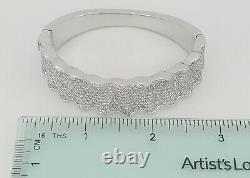 10 ct 18K Gold Round Diamond 9-Row Pave Wave Bangle Bracelet 59.2 Grams 6.5