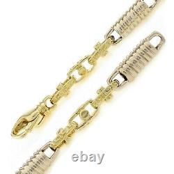 10k Yellow&White Gold Handmade Spring Barrell & Greek Link Bracelet 7.5 7mm 25g