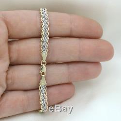 10k Yellow, White and Rose Gold Tri-Color Three Row Rope Chain Bracelet, 7.5