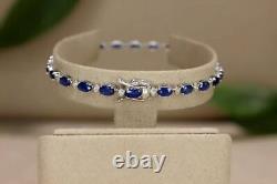 12.00Ct Oval Cut Blue Sapphire Created Tennis Bracelet Nice 14K White Gold Over
