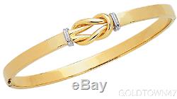 14K Bangle Yellow+White Gold Shiny Loop Top Fancy with Clasp