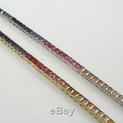 14K Gold Plated 925 Sterling Silver Rainbow Tennis Bracelet Square Diamonique