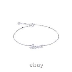 14K Solid White Gold Cubic Zirconia Love Bracelet Charm Rolo Chain Link Women
