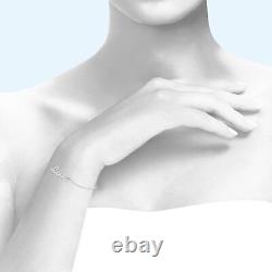 14K Solid White Gold Cubic Zirconia Love Bracelet Charm Rolo Chain Link Women
