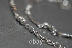 14K Solid White Gold Fancy Diamond Cut Ball Shine Link Bracelet. 7+1