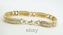 14K Two Tone Gold Yellow & White Domed Link Dia Cut 7.5 8mm 11.7g S3003