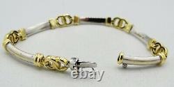14K Two Tone Yellow & White Gold Domed Link Bracelet 7 7mm 13.1g S2190