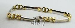14K Two Tone Yellow & White Gold Domed Link Bracelet 7 7mm 13.1g S2190