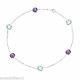 14K White Gold Anklet Bracelet With Blue Topaz And Amethyst Gemstones 9 Inches