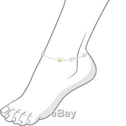 14K White Gold Anklet Bracelet With Blue and Lemon Topaz Gemstones 9 Inches