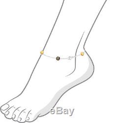 14K White Gold Anklet Bracelet With Citrine And Smoky Topaz Gemstones 9 Inches