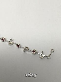 14K White Gold Bezel Set Ruby and Diamond Tennis Bracelet 7.25 Vine and Leaf
