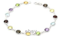14K White Gold Bracelet With Checkerboard Cut Gemstones 7.5 Inches