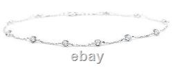 14K White Gold Bracelet With Round Shaped Cubic Zirconia 7 Inches
