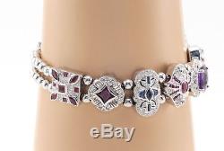 14K White Gold Diamond & Colored Gemstone Slide Bracelet