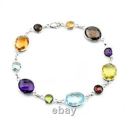14K White Gold Fancy Cut Oval and Round Faceted Gemstones Bracelet 7.5 Inches