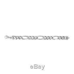 14K White Gold Men's Solid Heavy 9 Figaro Link Chain Bracelet 14.2mm 69.4 grams