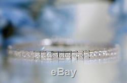 14K White Gold Over 6 CT Princess Diamond Tennis Bracelet Sterling Silver 7.25'