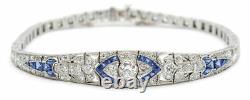 14K White Gold Over Sapphire Studded 5.05 CT With Diamond Art Deco Bracelets New