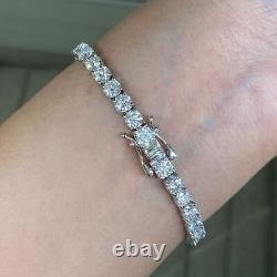 14K White Gold Plated 10 CTW Moissanite 4mm Round 8 Tennis Wedding Bracelet