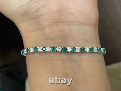 14K White Gold Plated 8Ct Round Lab-Created Emerald Diamond Tennis Bracelet