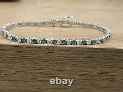 14K White Gold Plated 8Ct Round Lab-Created Emerald Diamond Tennis Bracelet