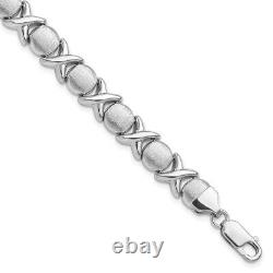 14K White Gold Plated and Brushed X and O Bracelet for Womens Best Gift