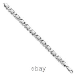 14K White Gold Plated and Brushed X and O Bracelet for Womens Best Gift