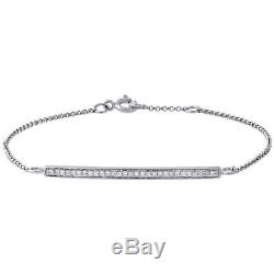14K White Gold Round Diamond Bar Bracelet 7 Inch Ladies Rolo Chain Link 0.15 Ct