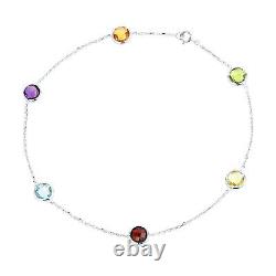 14K White Gold Round Gemstones Bracelet 7.5 Inches