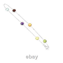 14K White Gold Round Gemstones Bracelet 7.5 Inches