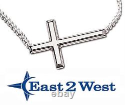 14K White Gold Sideways Cross Bracelet Adjustable 7 7.5 Inches Religious Faith
