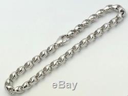 14K White Gold Solid Heavy Handmade Link Chain Bracelet 8 5.25mm 13.5 grams