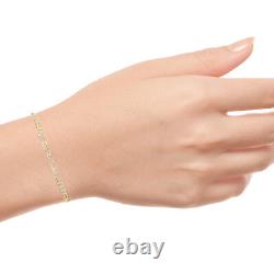 14K Yellow Gold 3.5mm Women Diamond Cut White Pave Figaro Link Chain Bracelet 7
