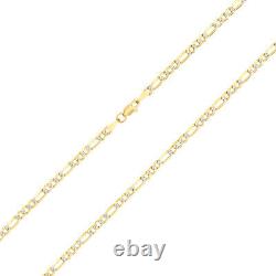 14K Yellow Gold 3.5mm Women Diamond Cut White Pave Figaro Link Chain Bracelet 7